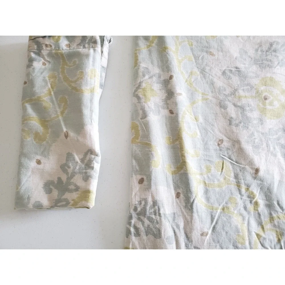 Pottery Barn Queen Duvet Cover & Pillowcase Cotton Linen Ikat Damask Sage‎ Blue